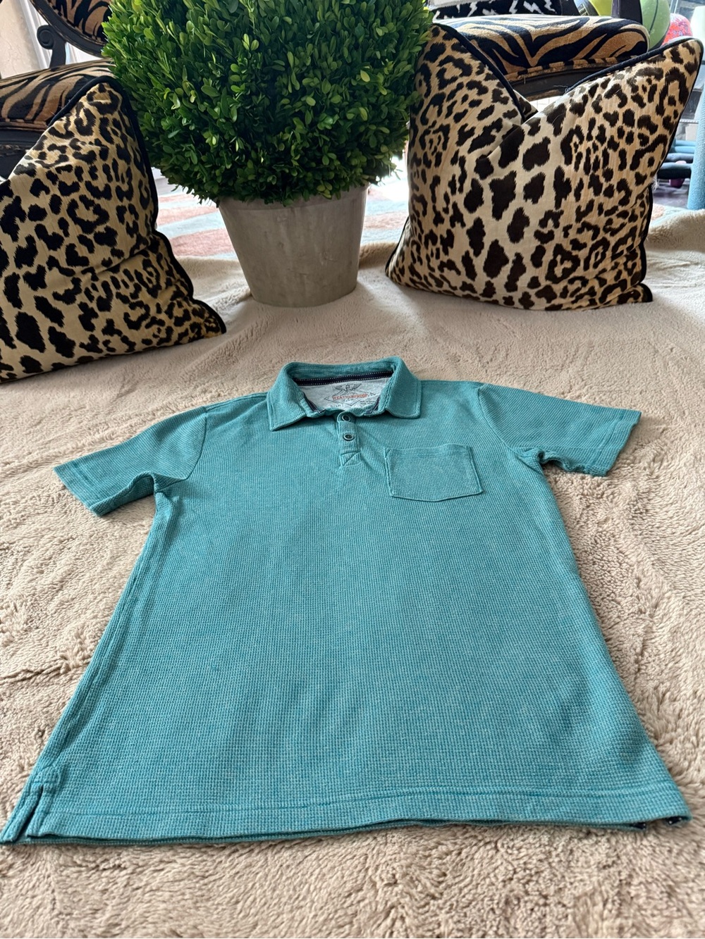 ORIGINAL VINTAGE Men’s Small Light Teal Short Sleeve Polo Shirt EUC - Picture 1 of 5